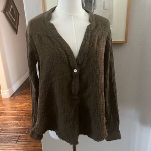 Free People Women's Olive Green Long Sleeve Top, Size CS